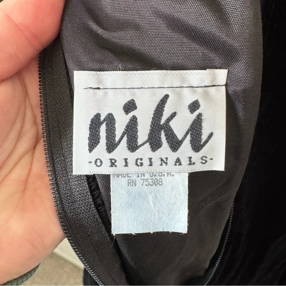 Vintage Niki Black Velvet Floral Dress Size 10 Whimsigoth 80s 90s Prom Sheer - Picture 11 of 13
